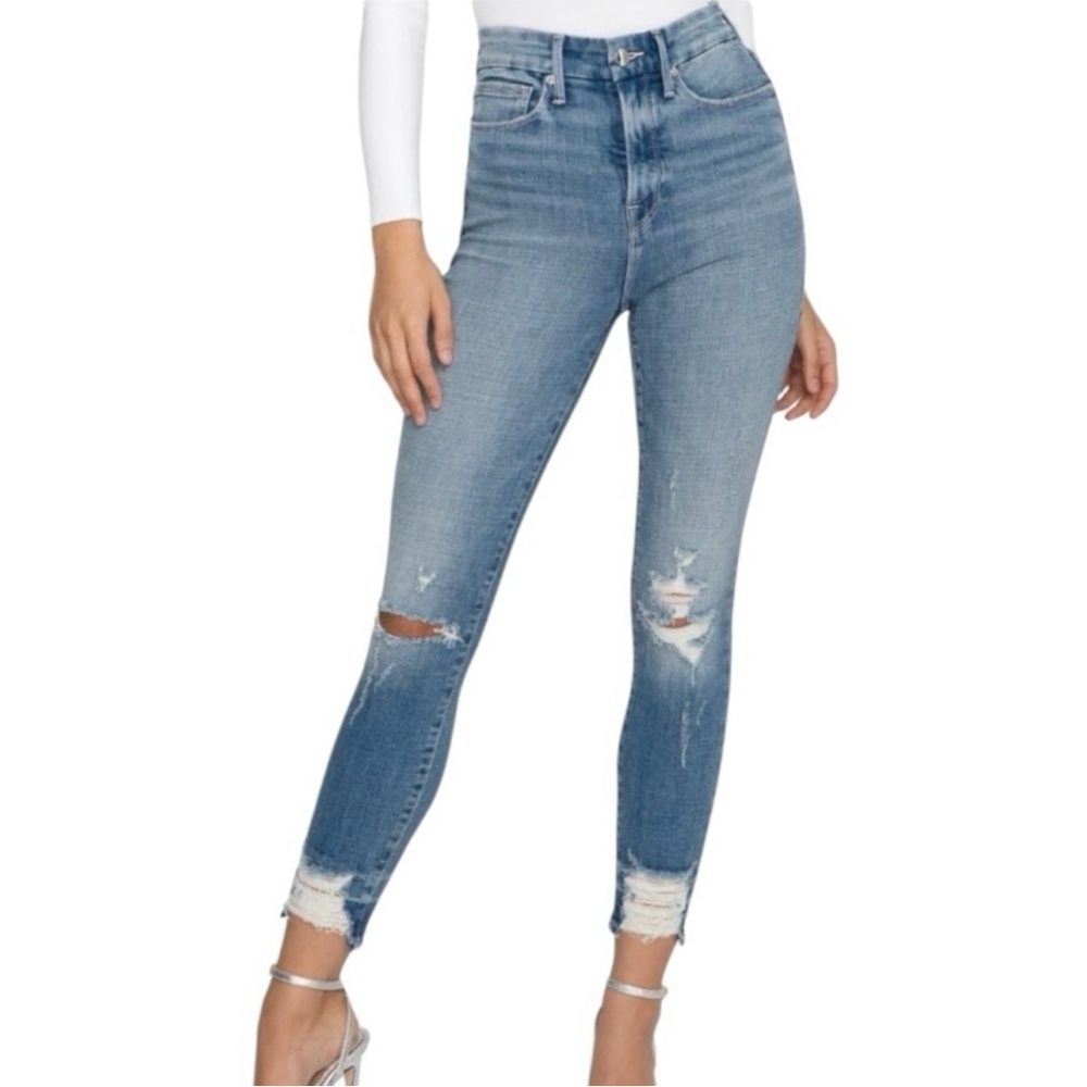Good American Women’s Good Waist Crop Denim Jeans Blue634 Sz 2/26 Inseam 26” NWT